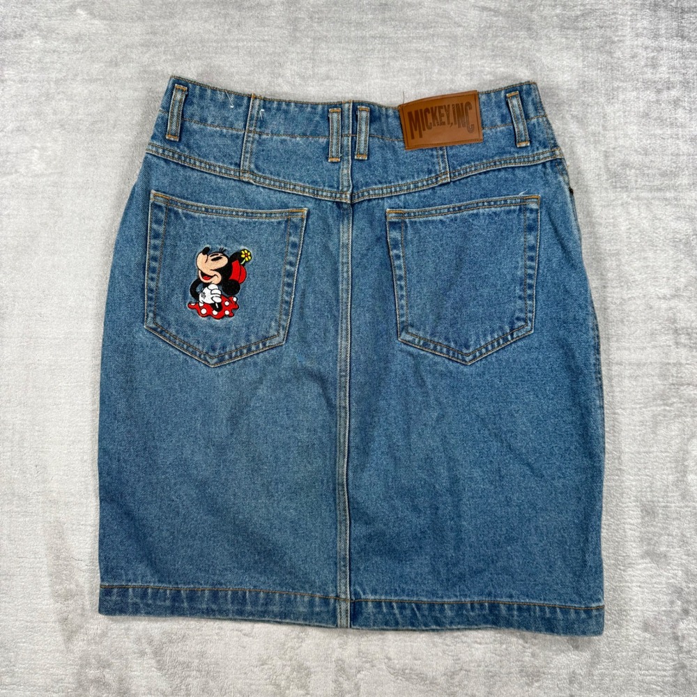 Mickey Inc Denim Skirt Womens Large Blue Minnie Mouse Embroidered Vintage 90